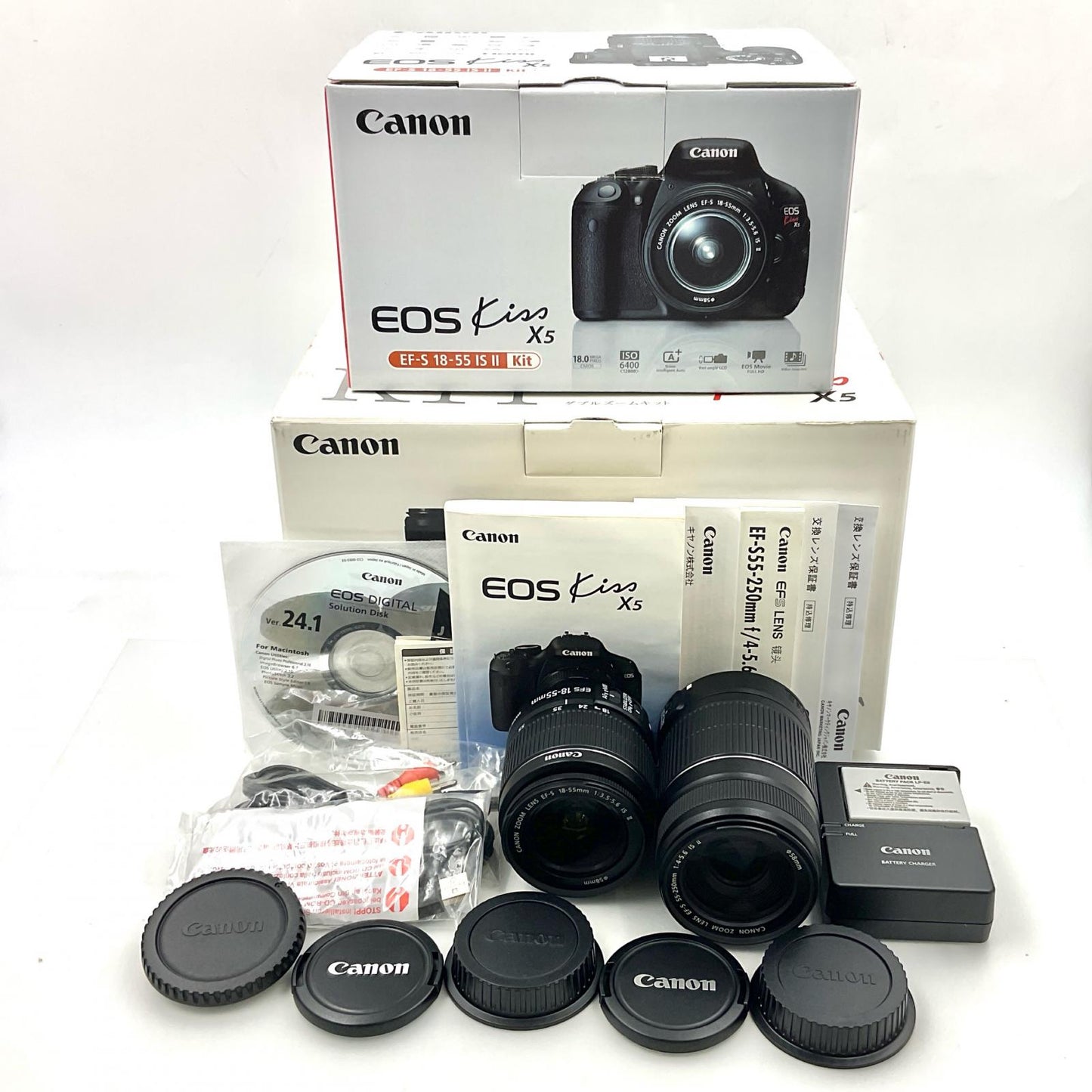 【全額返金保証】【最速発送】Canon デジタル一眼 EOS Kiss X5 ダブルズームキット ブラック 美品 動作確認済
