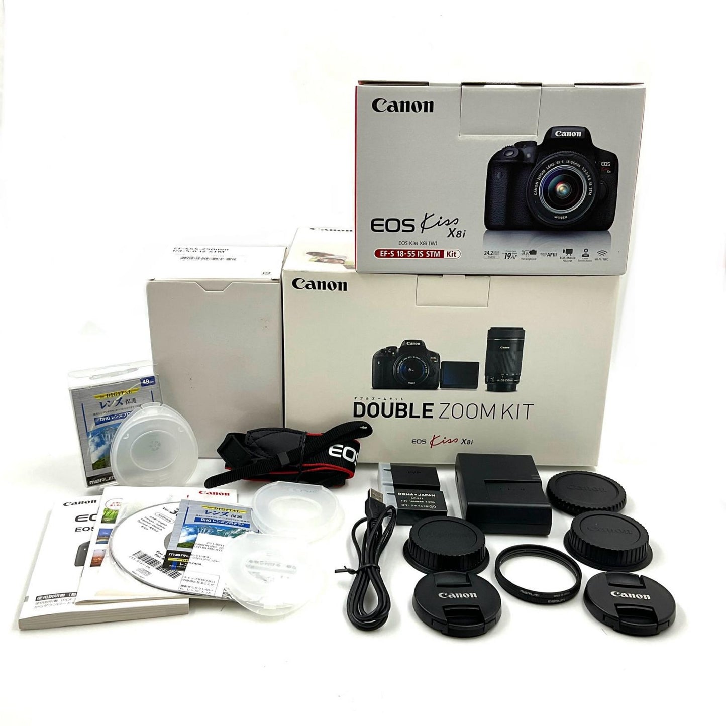 【全額返金保証】【最速発送】Canon デジタル一眼 EOS Kiss X8i ダブルズームキット ブラック 美品 動作確認済