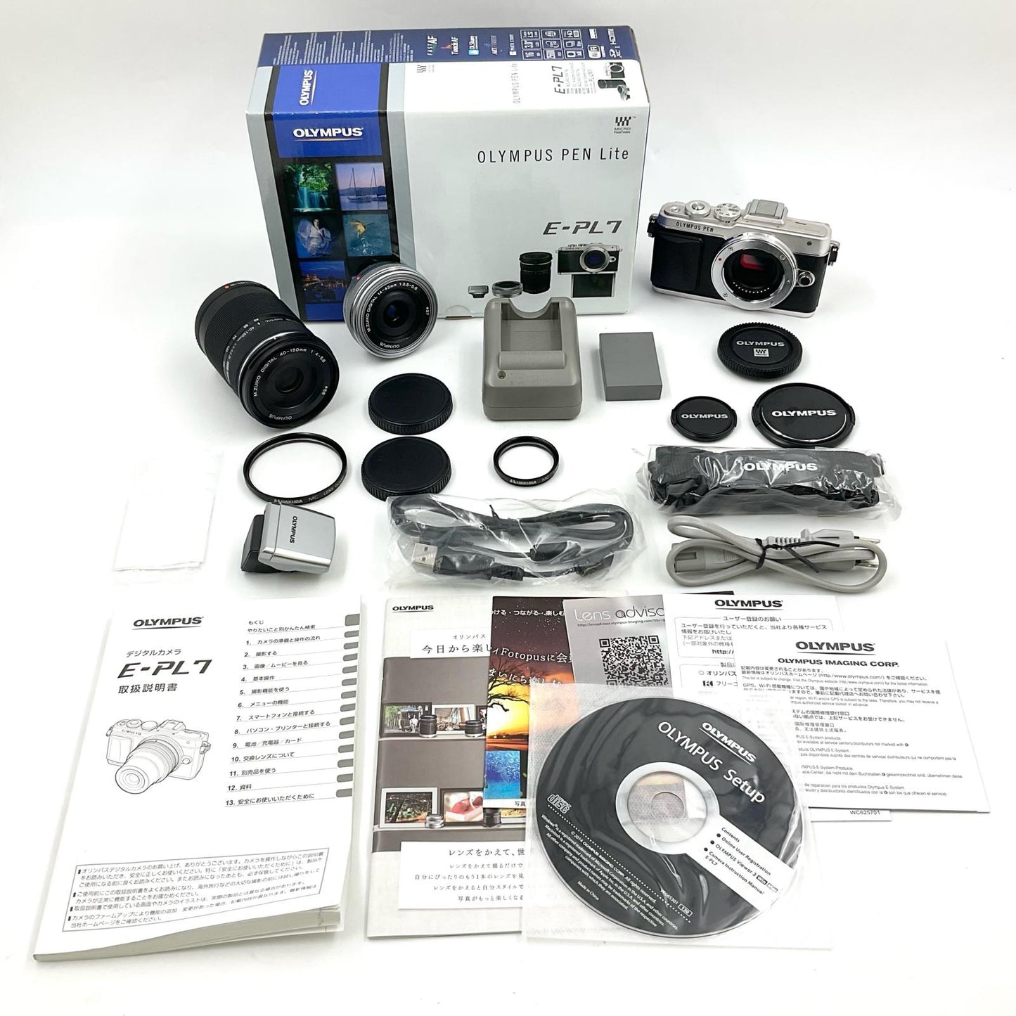 【全額返金保証】【最速発送】OLYMPUS デジタル一眼 PEN Lite E-PL7 EZダブルズームキット シルバー 美品 動作確認済