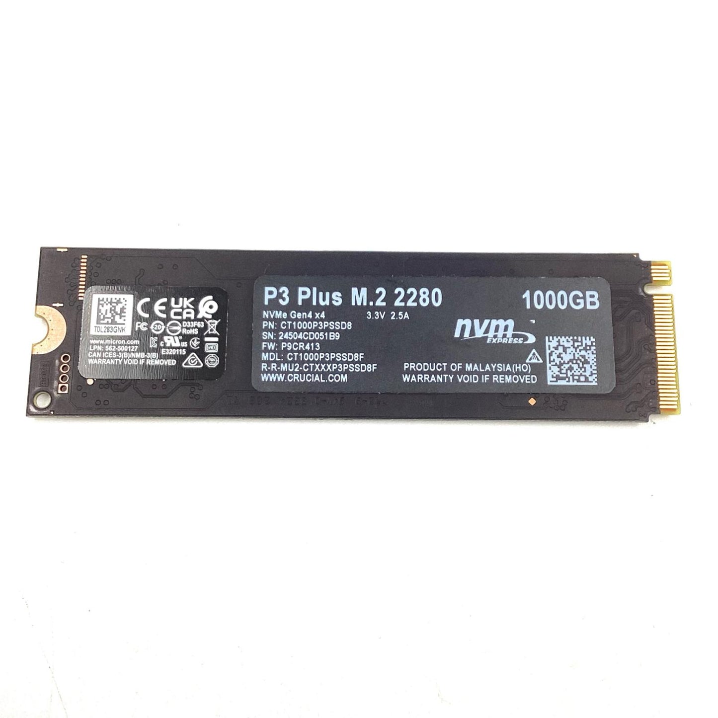 【全額返金保証】【最速発送】crucial M.2 SSD 1TB P3 Plus 美品 動作確認済