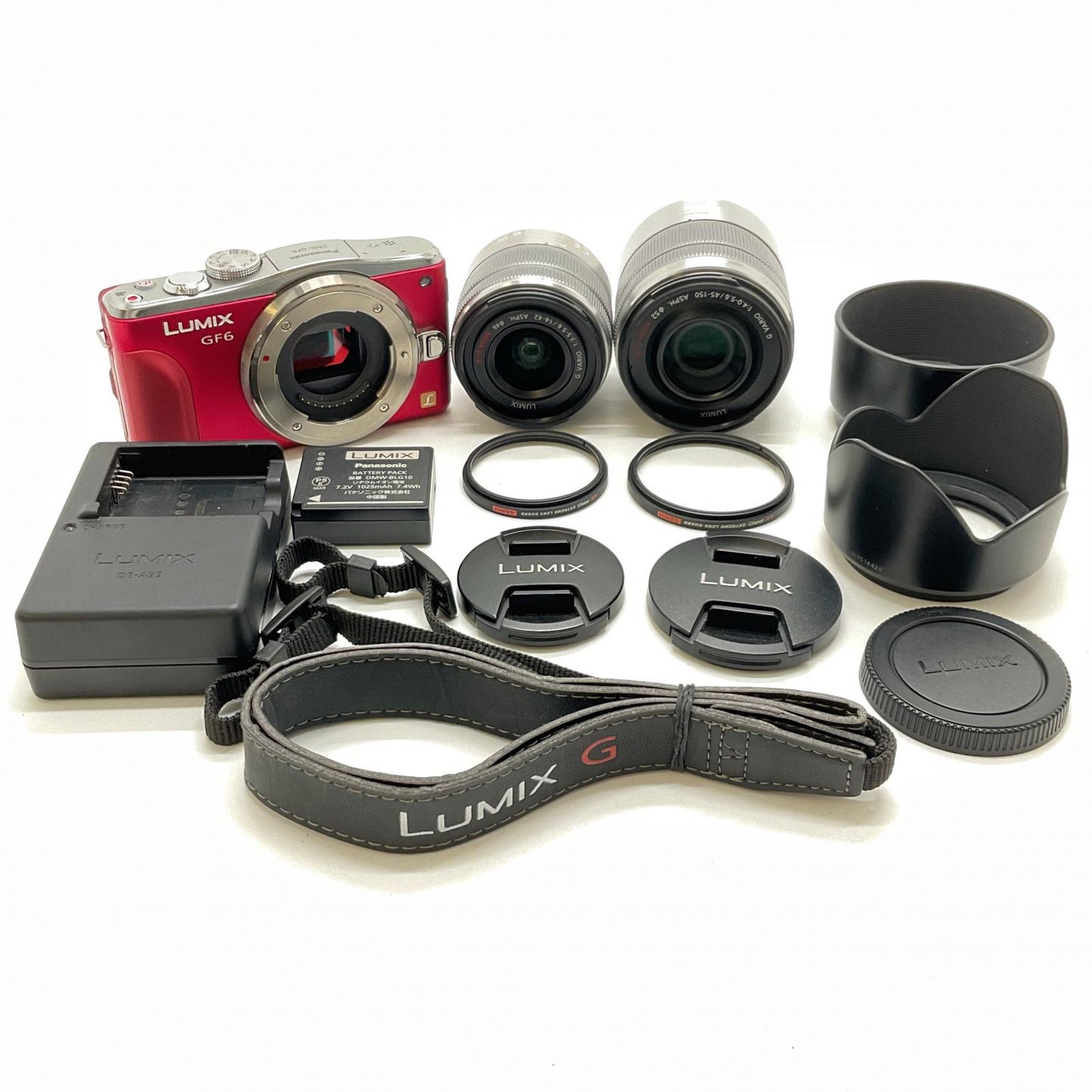 【全額返金保証】【最速発送】Panasonic デジタル一眼 LUMIX DMC-GF6W-R ダブルズームレンズキット レッド 動作確認済