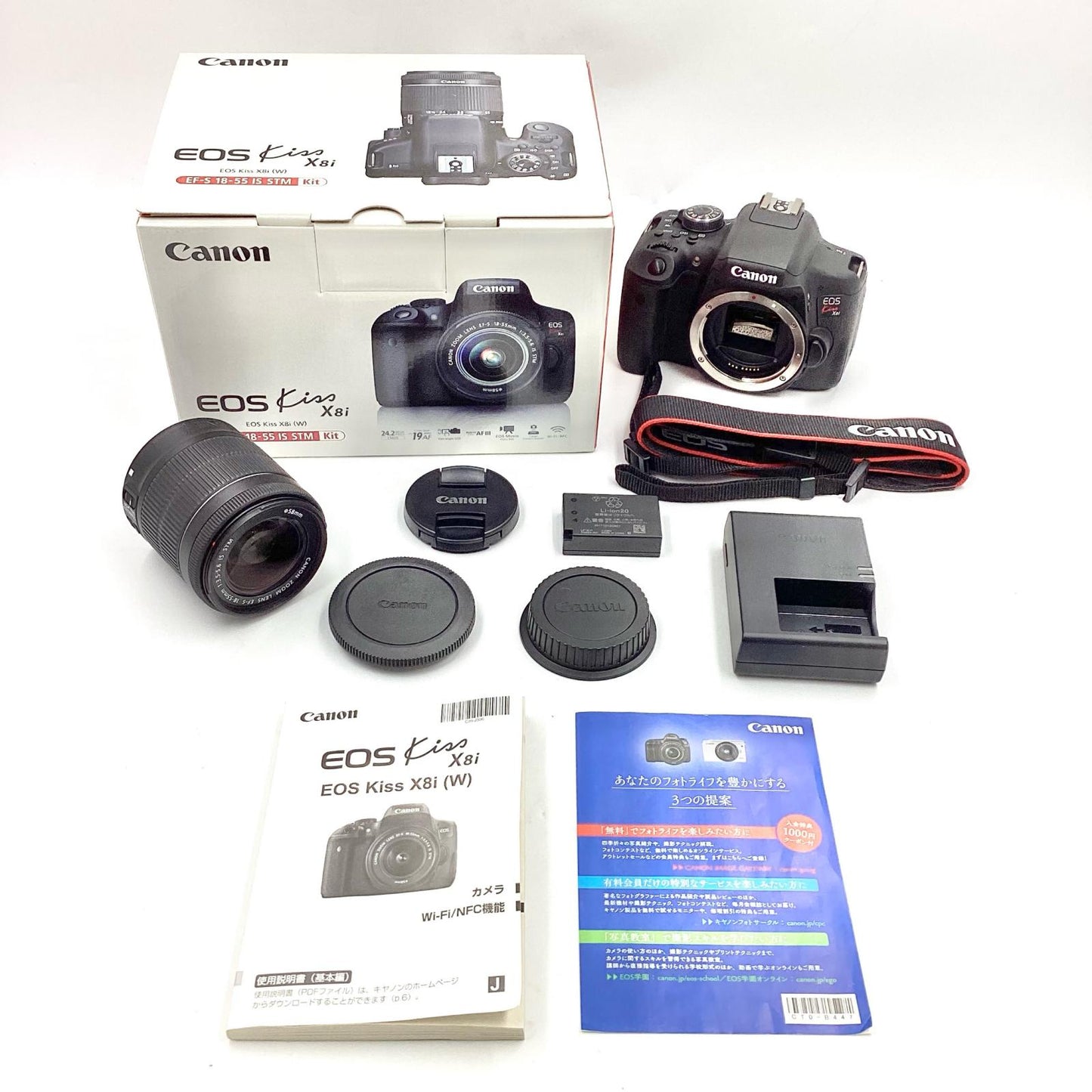 【全額返金保証】【最速発送】Canon デジタル一眼 EOS Kiss X8i EF-S18-55 IS STM レンズキット ブラック 美品 動作確認済