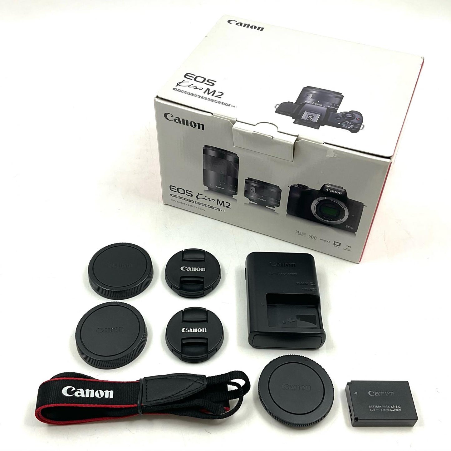 【全額返金保証】【最速発送】Canon デジタル一眼 EOS Kiss M2ダブルズームキット ホワイト 美品 動作確認済