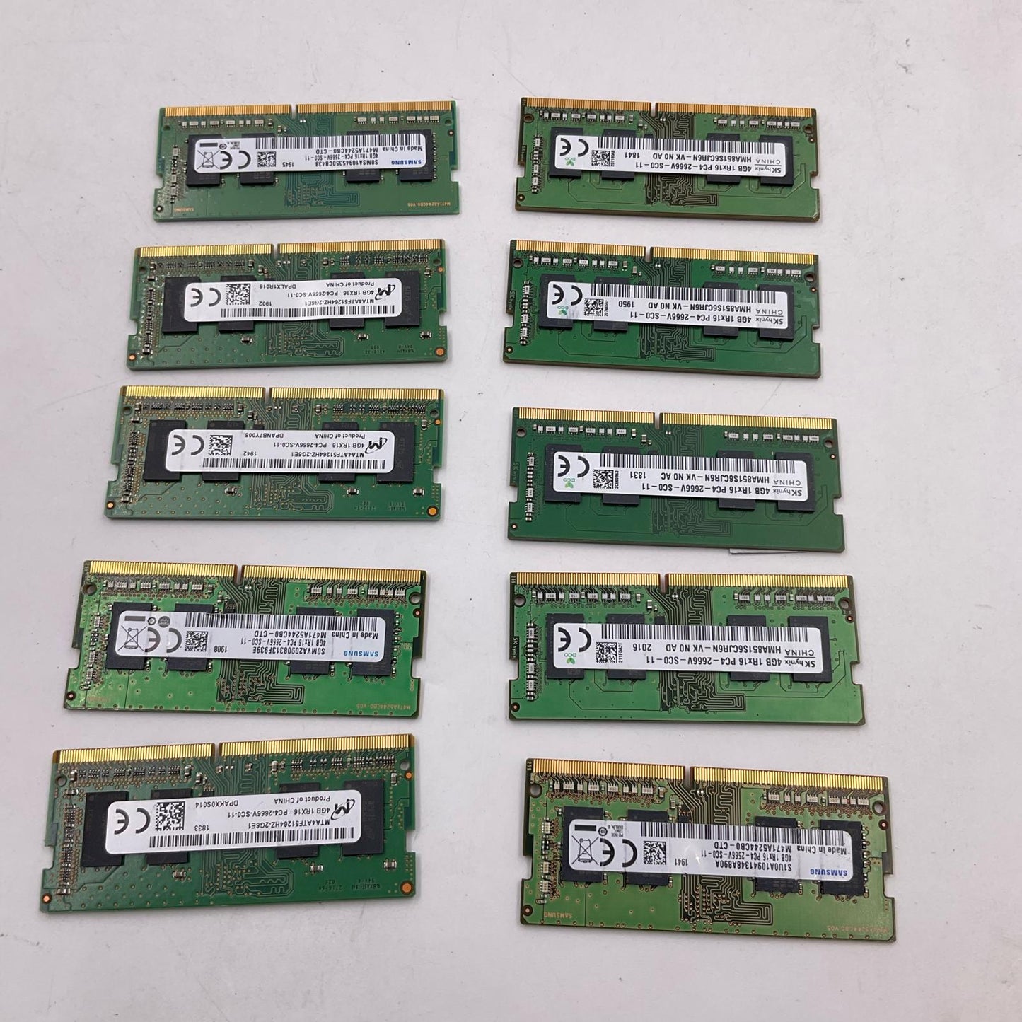 【全額返金保証】【最速発送】各種メーカー メモリ S.O.DIMM DDR4-2666 PC4-21300 4GB 10枚セット 40GB ノートPC 美品 動作確認済