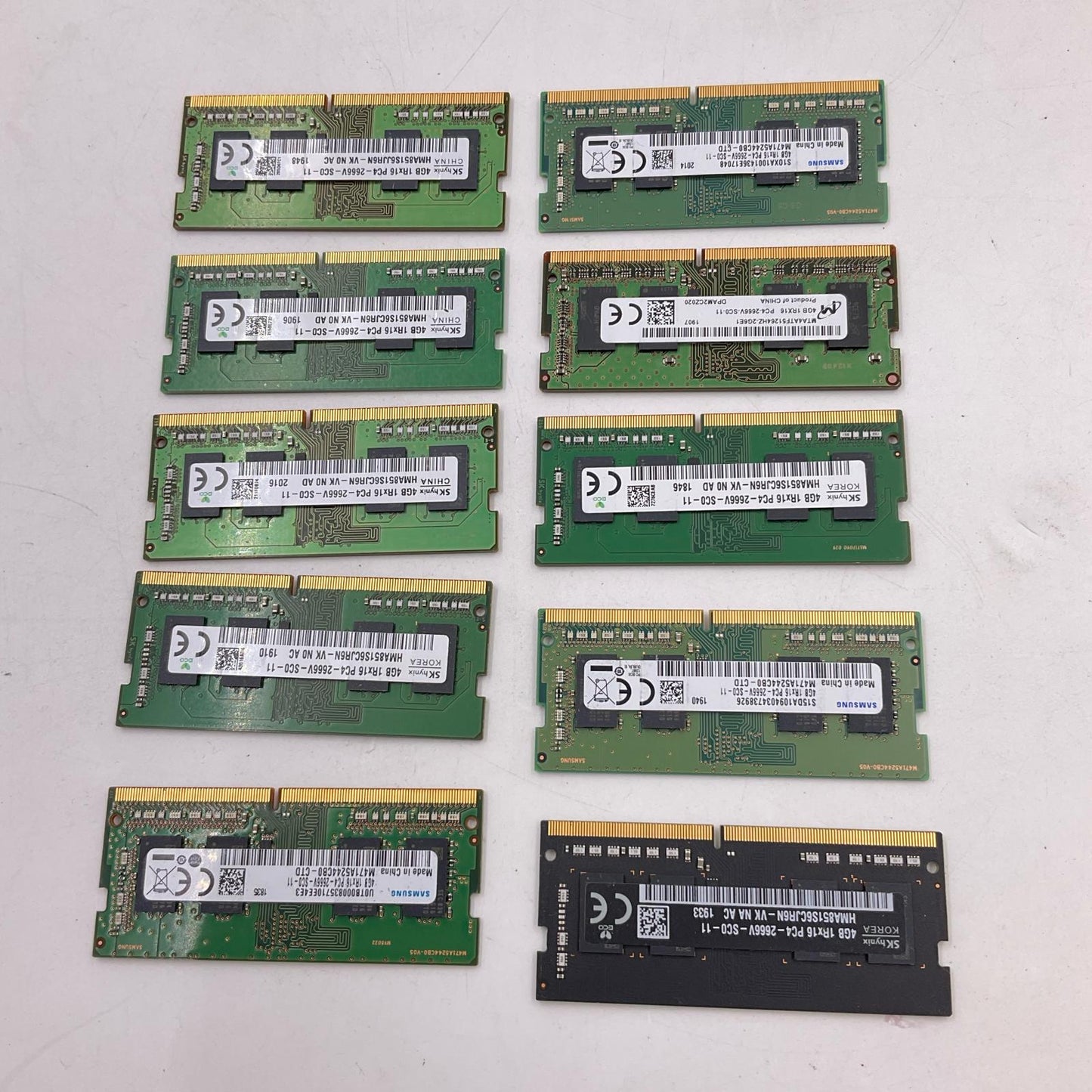 【全額返金保証】【最速発送】各種メーカー メモリ S.O.DIMM DDR4-2666 PC4-21300 4GB 10枚セット 40GB ノートPC 美品 動作確認済