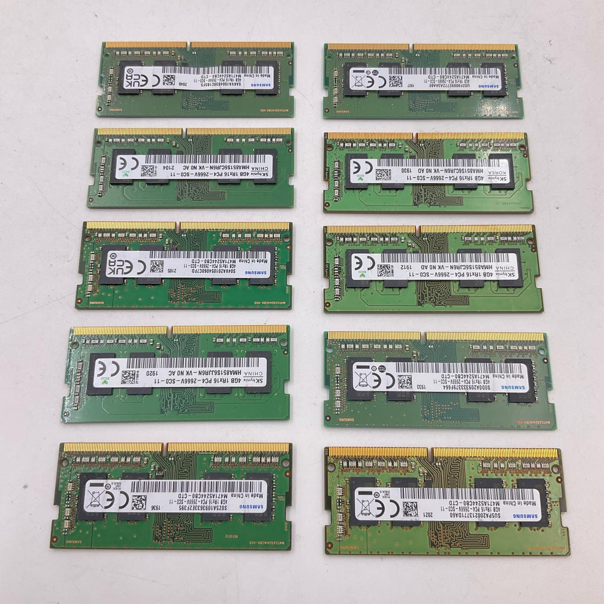 【全額返金保証】【最速発送】各種メーカー メモリ S.O.DIMM DDR4-2666 PC4-21300 4GB 10枚セット 40GB ノートPC 美品 動作確認済