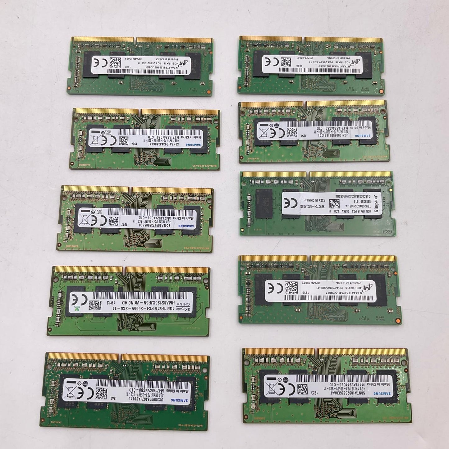 【全額返金保証】【最速発送】各種メーカー メモリ S.O.DIMM DDR4-2666 PC4-21300 4GB 10枚セット 40GB ノートPC 美品 動作確認済