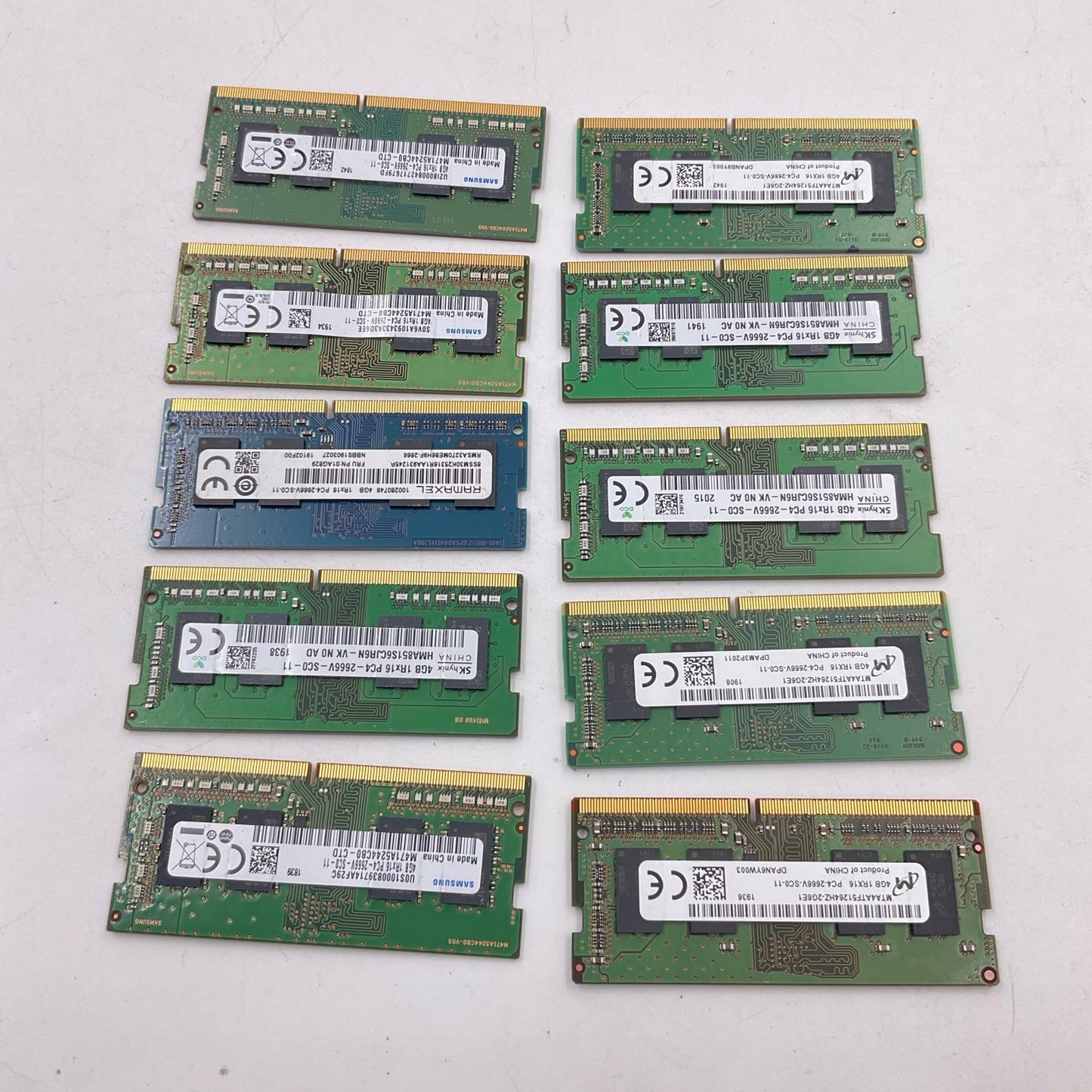 【全額返金保証】【最速発送】各種メーカー メモリ S.O.DIMM DDR4-2666 PC4-21300 4GB 10枚セット 40GB ノートPC 美品 動作確認済