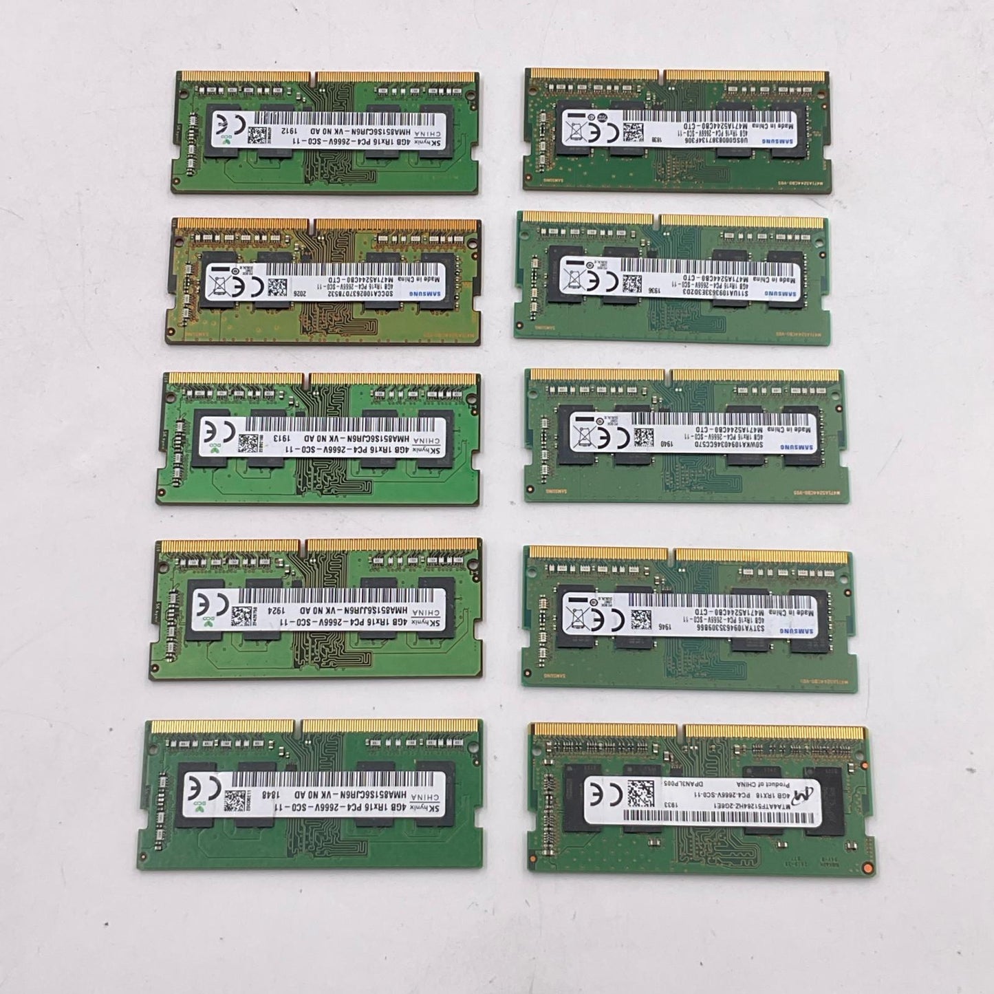 【全額返金保証】【最速発送】各種メーカー メモリ S.O.DIMM DDR4-2666 PC4-21300 4GB 10枚セット 40GB ノートPC 美品 動作確認済