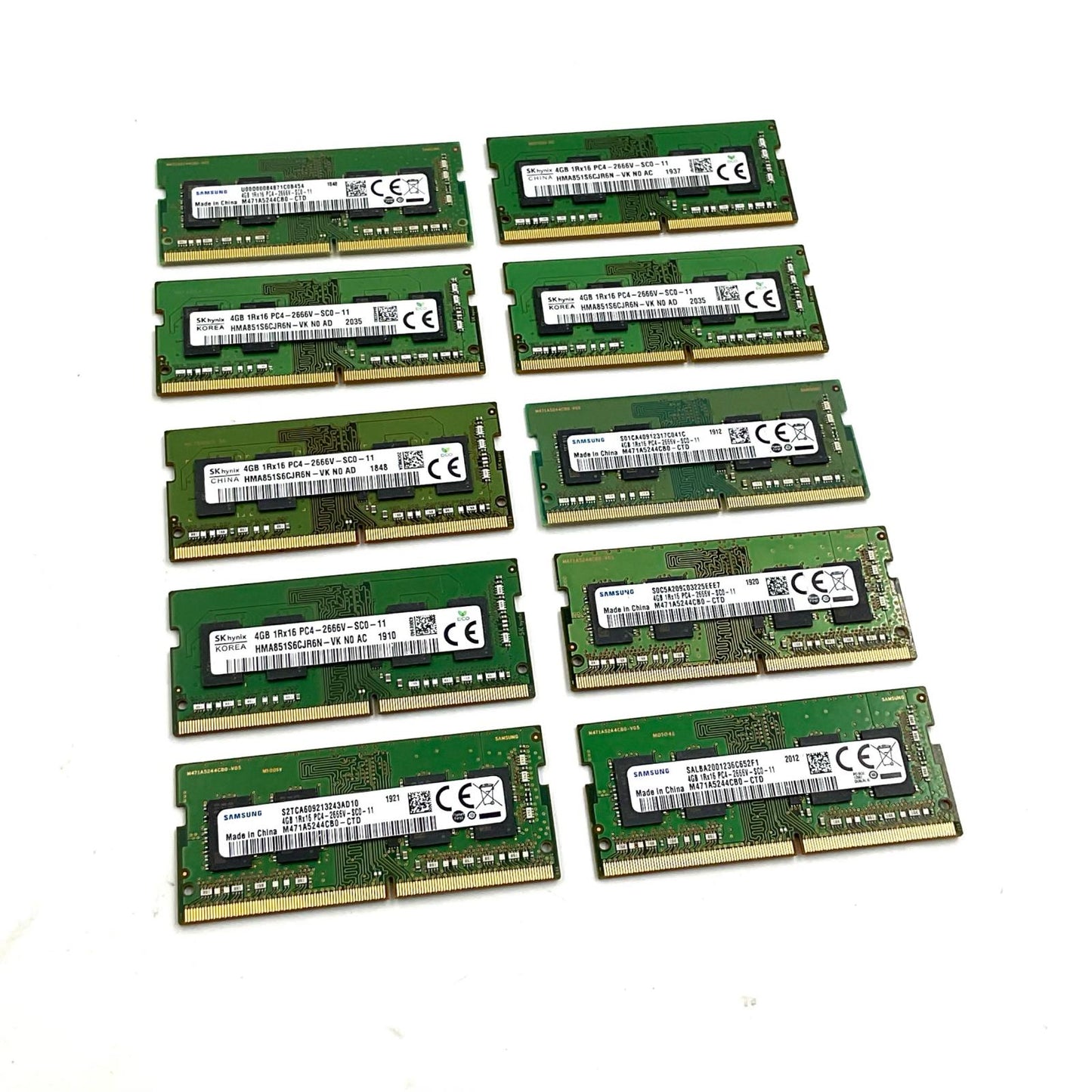 【全額返金保証】【最速発送】各種メーカー メモリ S.O.DIMM ノートPC DDR4-2666 PC4-21300 4GB 10枚セット 美品 動作確認済