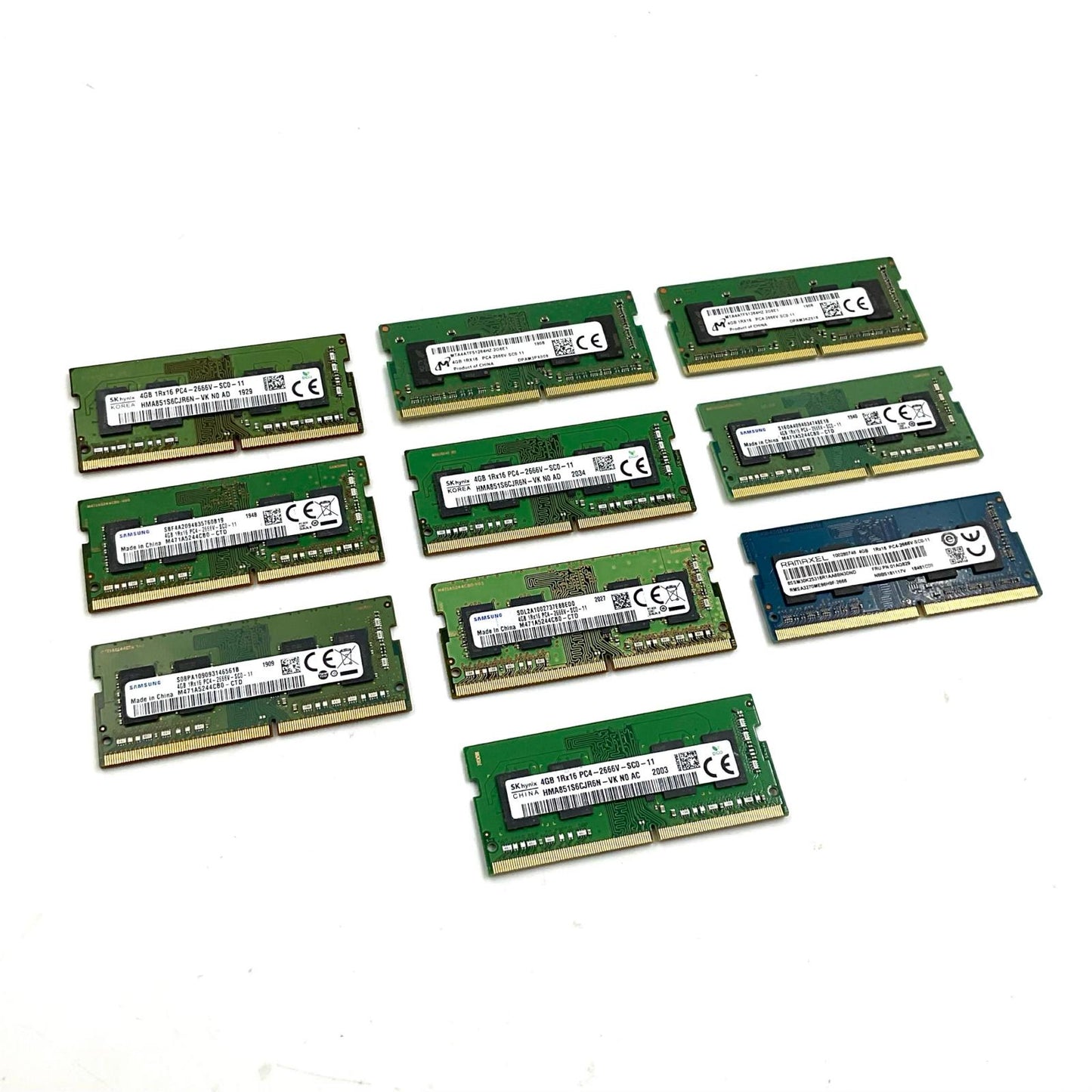 【全額返金保証】【最速発送】各種メーカー メモリ S.O.DIMM ノートPC DDR4-2666 PC4-21300 4GB 10枚セット 美品 動作確認済