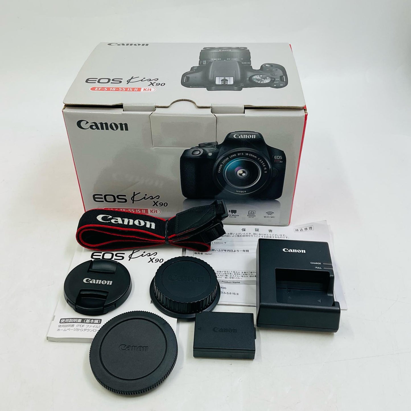 【全額返金保証】【最速発送】Canon デジタル一眼 EOS Kiss X90 EF-S18-55 IS II レンズキット ブラック 美品 動作確認済