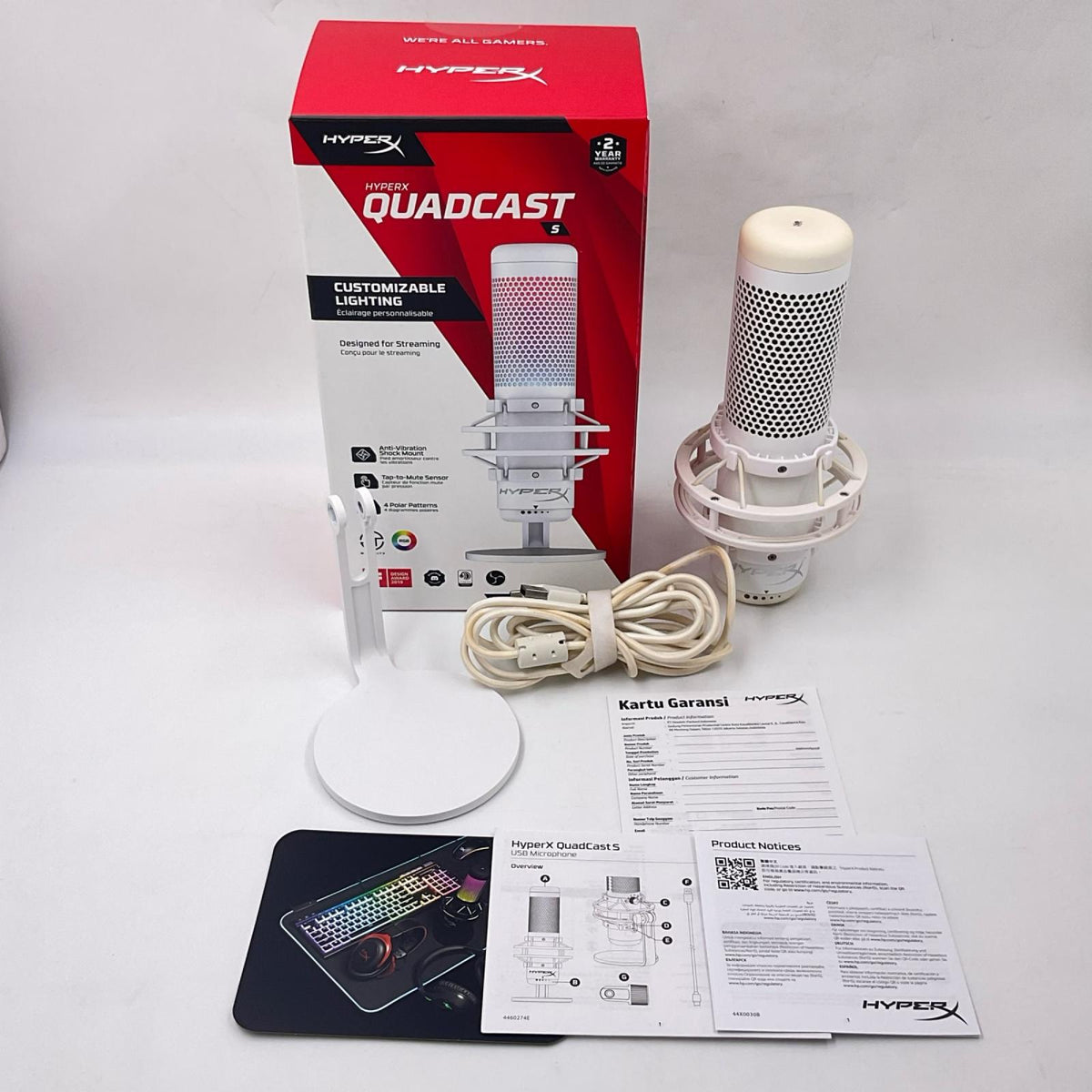 【全額返金保証】【最速発送】HyperX QuadCast有線接続マイク(ホワイト) QDC001 動作確認済