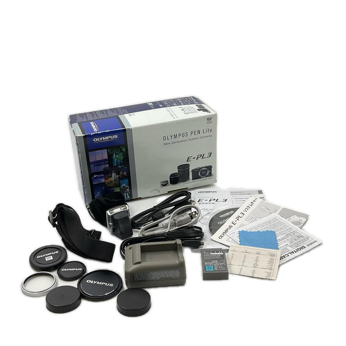 【全額返金保証】【最速発送】OLYMPUS デジタル一眼 PEN Lite E-PL3 ダブルズームキット シルバー 美品 動作確認済