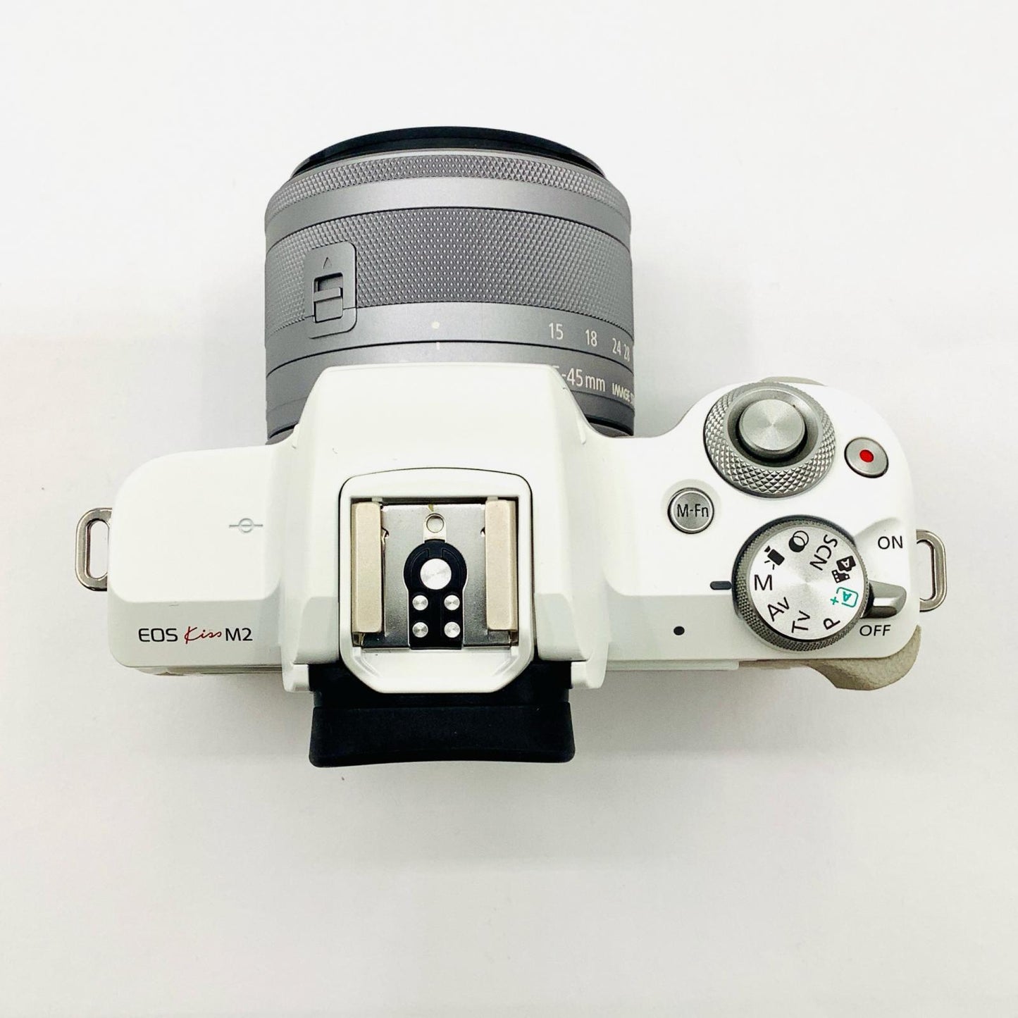 【全額返金保証】【最速発送】Canon デジタル一眼 EOS Kiss M2 EF-M15-45 IS STM レンズキット ホワイト 美品 動作確認済