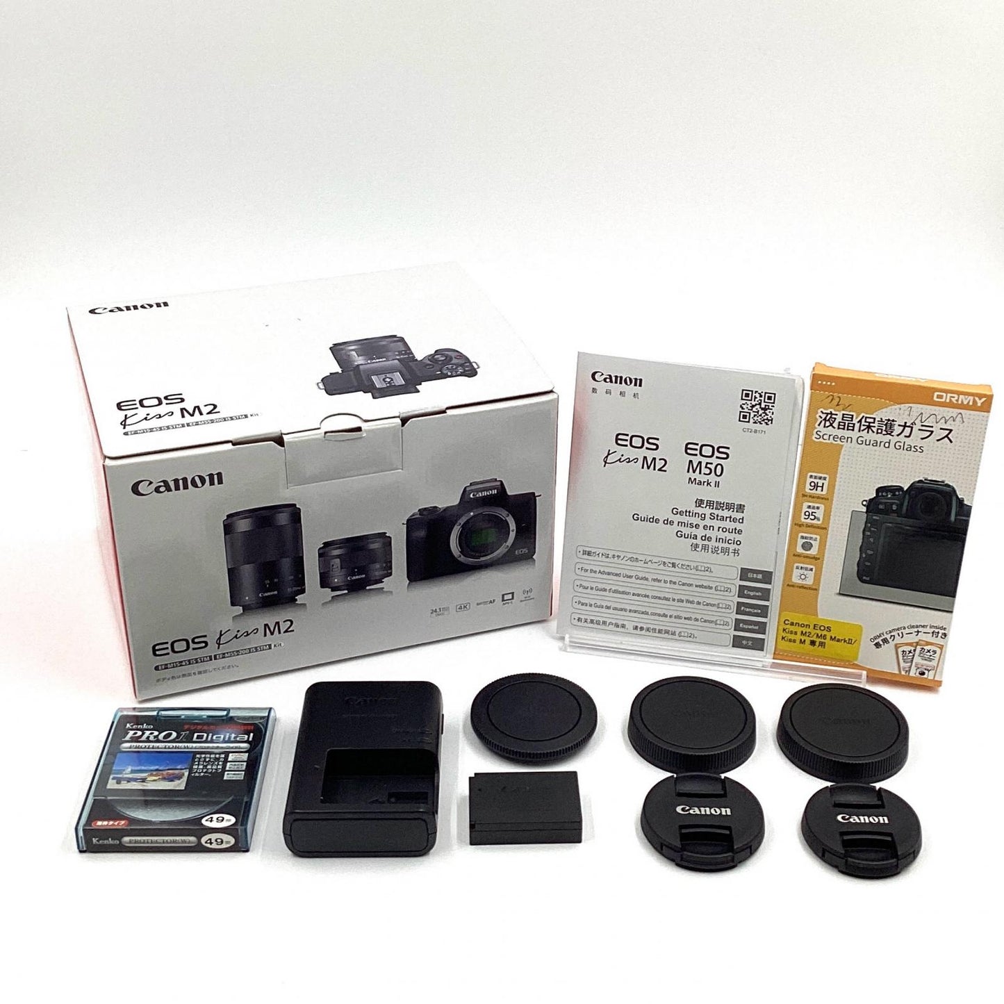【全額返金保証】【最速発送】Canon デジタル一眼 EOS Kiss M2 ダブルズームキット ホワイト 超美品 動作確認済