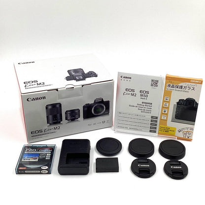 【全額返金保証】【最速発送】Canon デジタル一眼 EOS Kiss M2 ダブルズームキット ホワイト 超美品 動作確認済