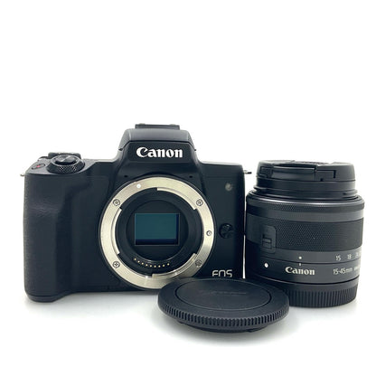 【全額返金保証】【最速発送】Canon デジタル一眼 EOS Kiss M2 EF-M15-45 IS STM レンズキット ブラック 美品 動作確認済