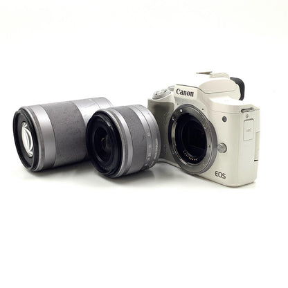 【全額返金保証】【最速発送】Canon デジタル一眼 EOS Kiss M2 ダブルズームキット ホワイト 動作確認済