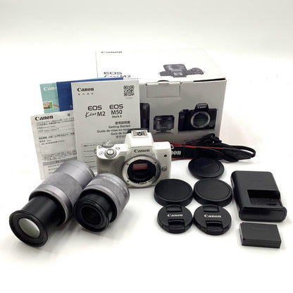 【全額返金保証】【最速発送】Canon デジタル一眼 EOS Kiss M2 ダブルズームキット ホワイト 動作確認済