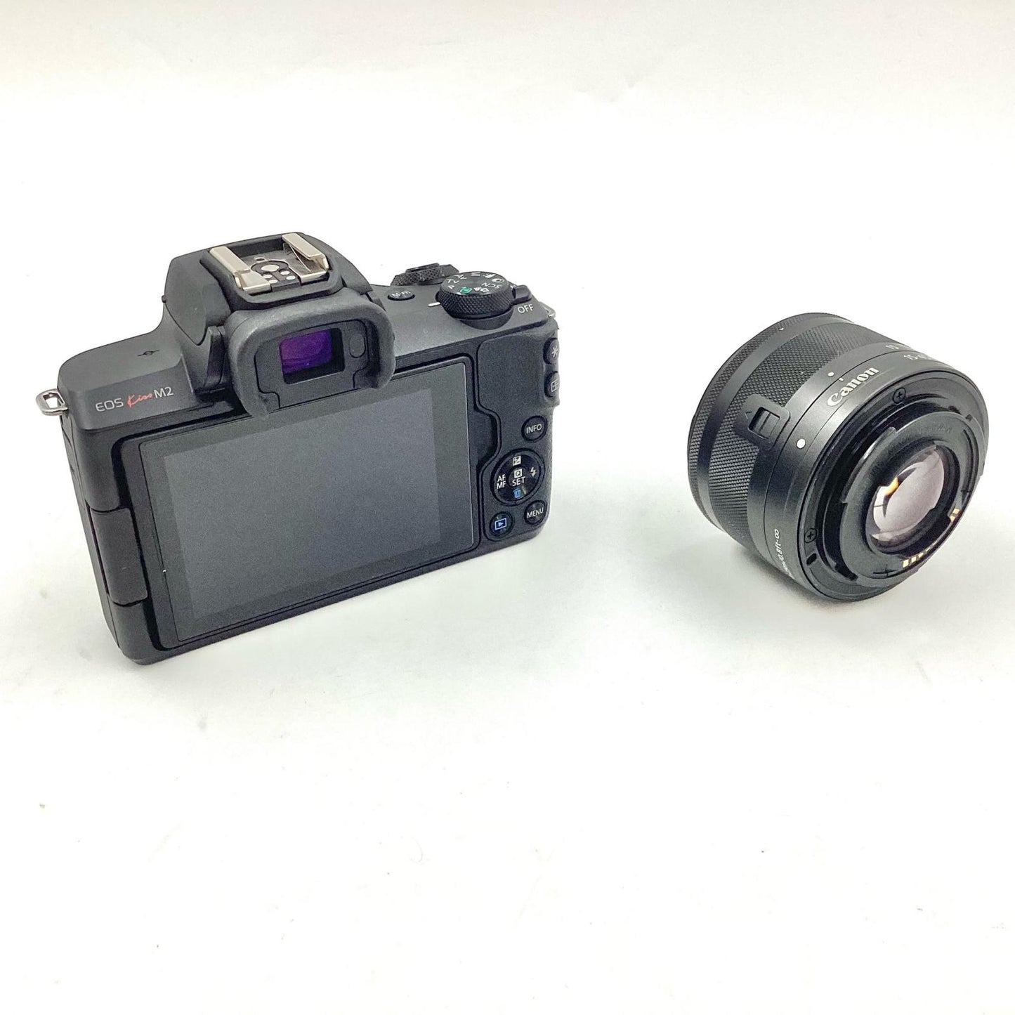 【全額返金保証】【最速発送】Canon デジタル一眼 EOS Kiss M2 EF-M15-45 IS STM レンズキット [ブラック] 美品 動作確認済