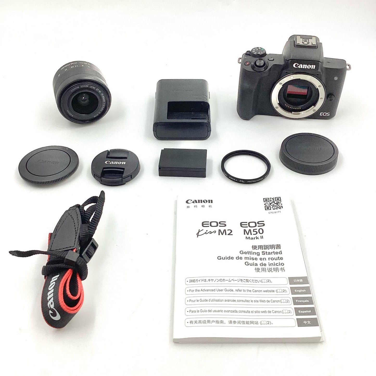 【全額返金保証】【最速発送】Canon デジタル一眼 EOS Kiss M2 EF-M15-45 IS STM レンズキット [ブラック] 美品 動作確認済