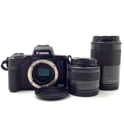 【全額返金保証】【最速発送】Canon デジタル一眼 EOS Kiss M ダブルズームキット ブラック 動作確認済