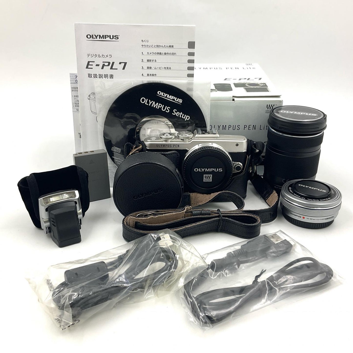 【全額返金保証】【最速発送】OLYMPUS デジタル一眼 PEN Lite E-PL7 EZダブルズームキット シルバー 動作確認済