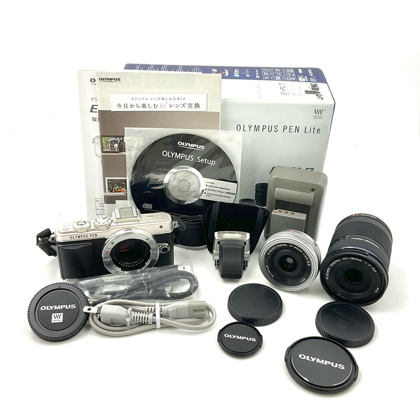 【全額返金保証】【最速発送】OLYMPUS デジタル一眼 PEN Lite E-PL7 EZダブルズームキット シルバー 美品 動作確認済