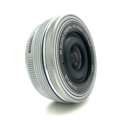 【全額返金保証】【最速発送】OLYMPUS M.ZUIKO DIGITAL ED 14-42mm F3.5-5.6 EZ [シルバー] 美品 動作確認済