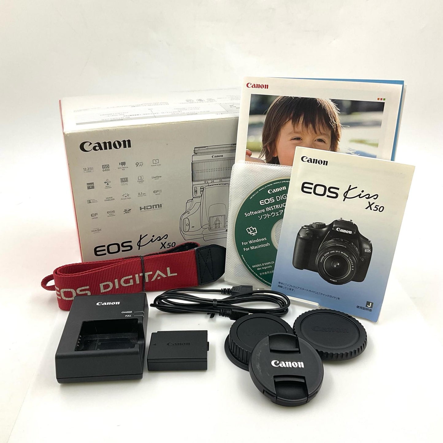 【全額返金保証】【最速発送】Canon デジタル一眼 EOS Kiss X50 EF-S18-55 IS II レンズキット [レッド] 動作確認済