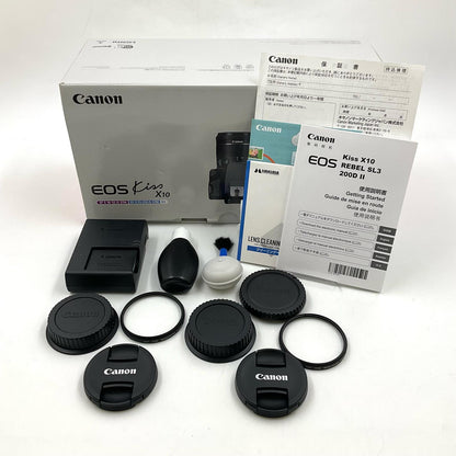 【全額返金保証】【最速発送】Canon デジタル一眼 EOS Kiss X10 ダブルズームキット ブラック 動作確認済