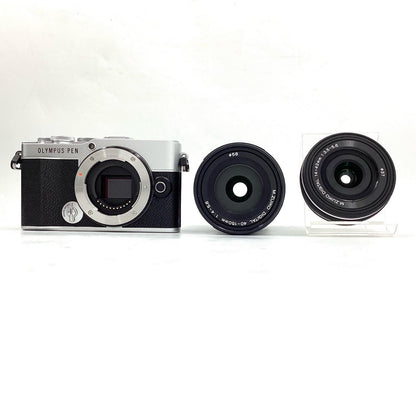 【全額返金保証】【最速発送】OLYMPUS デジタル一眼 PEN E-P7 EZダブルズームキット シルバー 超美品 動作確認済