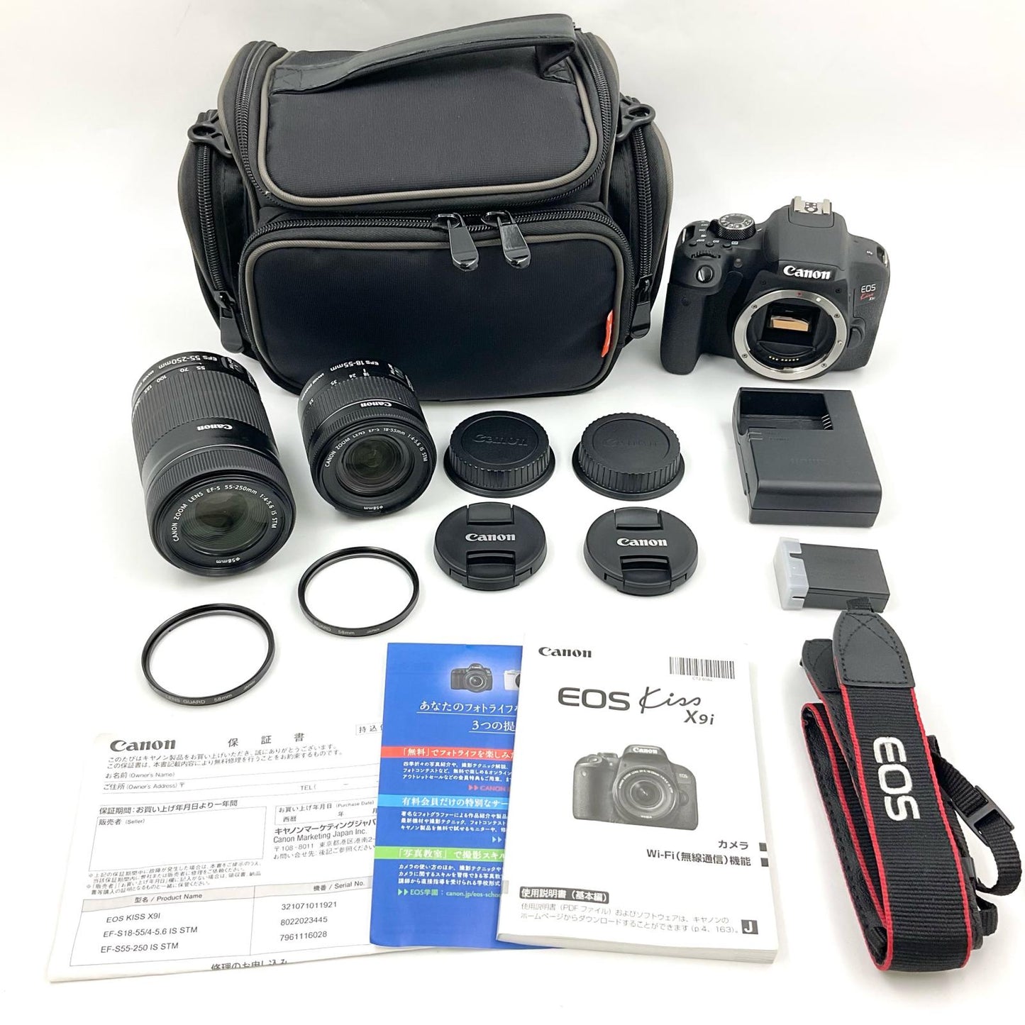 【全額返金保証】【最速発送】Canon デジタル一眼 EOS Kiss X9i ダブルズームキット ブラック 動作確認済