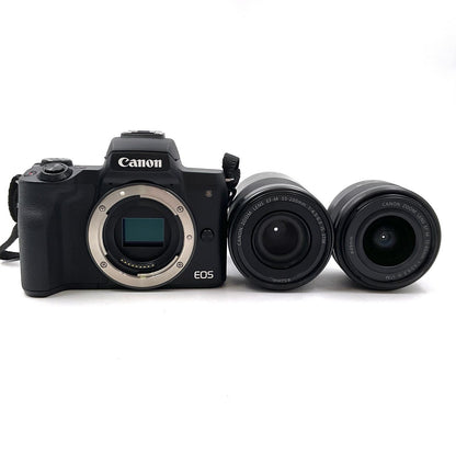 【全額返金保証】【最速発送】Canon デジタル一眼 EOS Kiss M ダブルズームキット [ブラック] 超美品 動作確認済