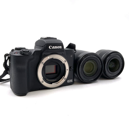 【全額返金保証】【最速発送】Canon デジタル一眼 EOS Kiss M ダブルズームキット [ブラック] 超美品 動作確認済