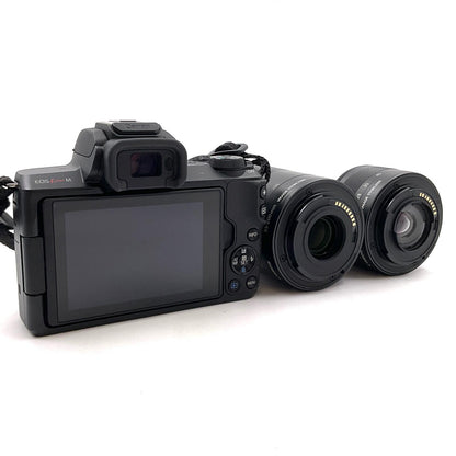 【全額返金保証】【最速発送】Canon デジタル一眼 EOS Kiss M ダブルズームキット [ブラック] 超美品 動作確認済