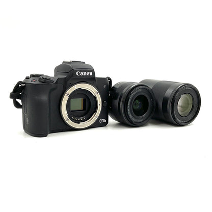 【全額返金保証】【最速発送】Canon デジタル一眼 EOS Kiss M ダブルズームキット ブラック 動作確認済