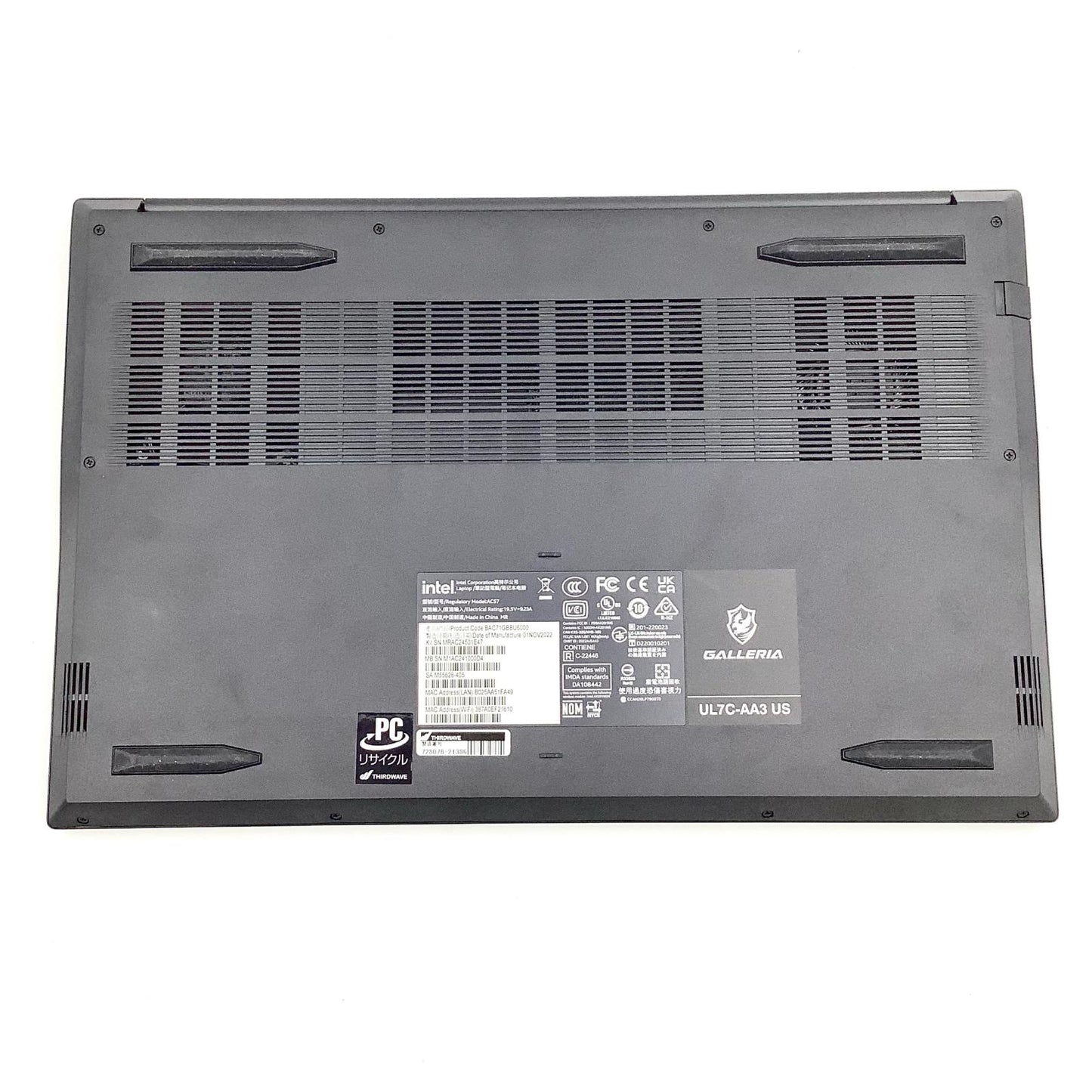 【全額返金保証】【最速発送】ドスパラ GALLERIA UL7C-AA3 US 12th Gen Intel Core i7-12700H 16GB M.2 SSD 512GB Intel Arc A550M Graphics 動作確認済