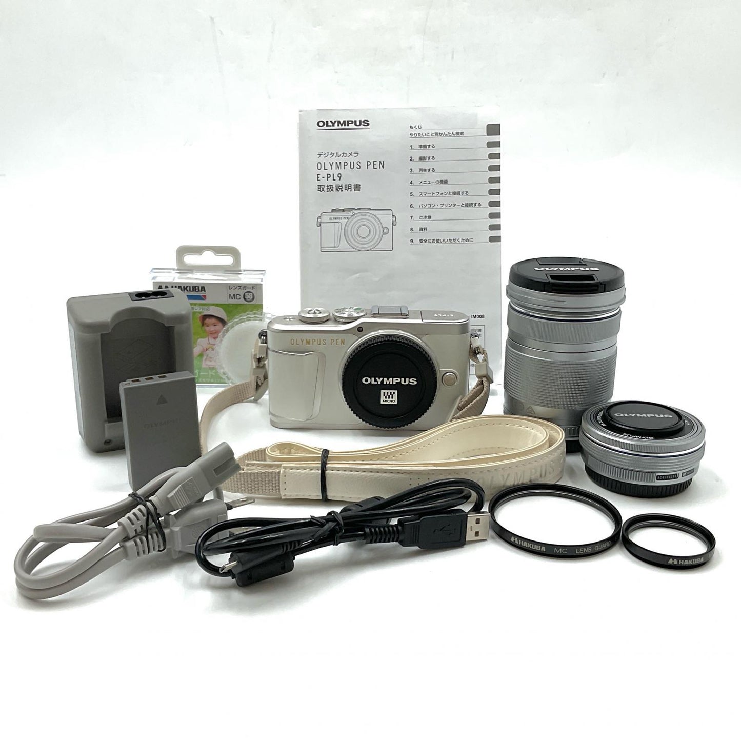 【全額返金保証】【最速発送】OLYMPUS デジタル一眼 PEN E-PL9 EZダブルズームキット [ホワイト] 美品 動作確認済