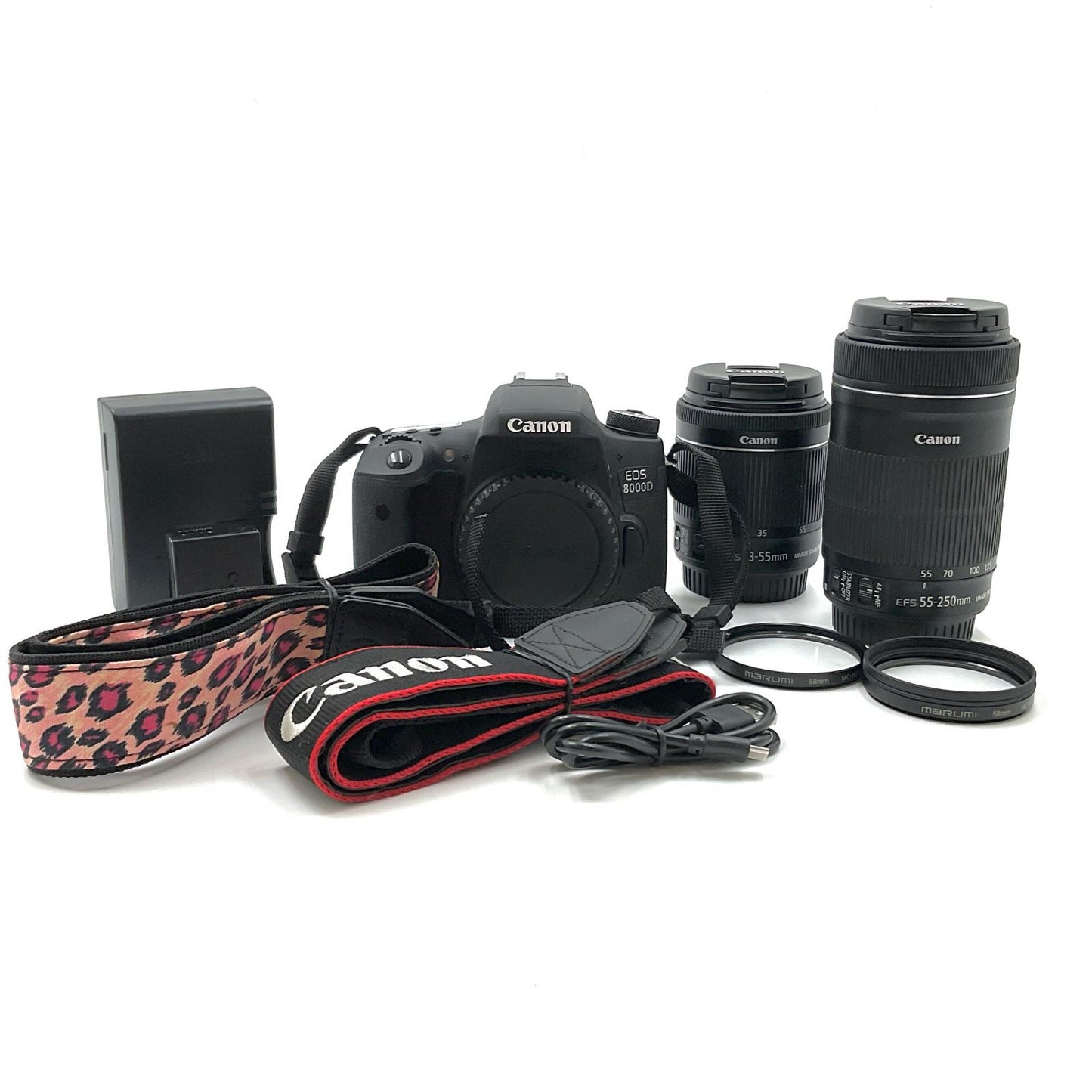 【全額返金保証】【最速発送】Canon デジタル一眼 EOS 8000D ダブルズームキット ブラック 動作確認済