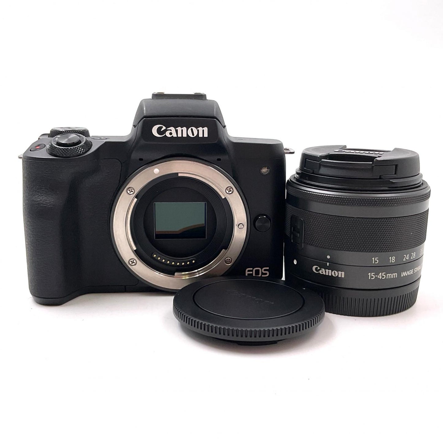 【全額返金保証】【最速発送】Canon デジタル一眼 EOS Kiss M EF-M15-45 IS STM レンズキット ブラック 美品 動作確認済