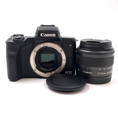 【全額返金保証】【最速発送】Canon デジタル一眼 EOS Kiss M EF-M15-45 IS STM レンズキット ブラック 美品 動作確認済