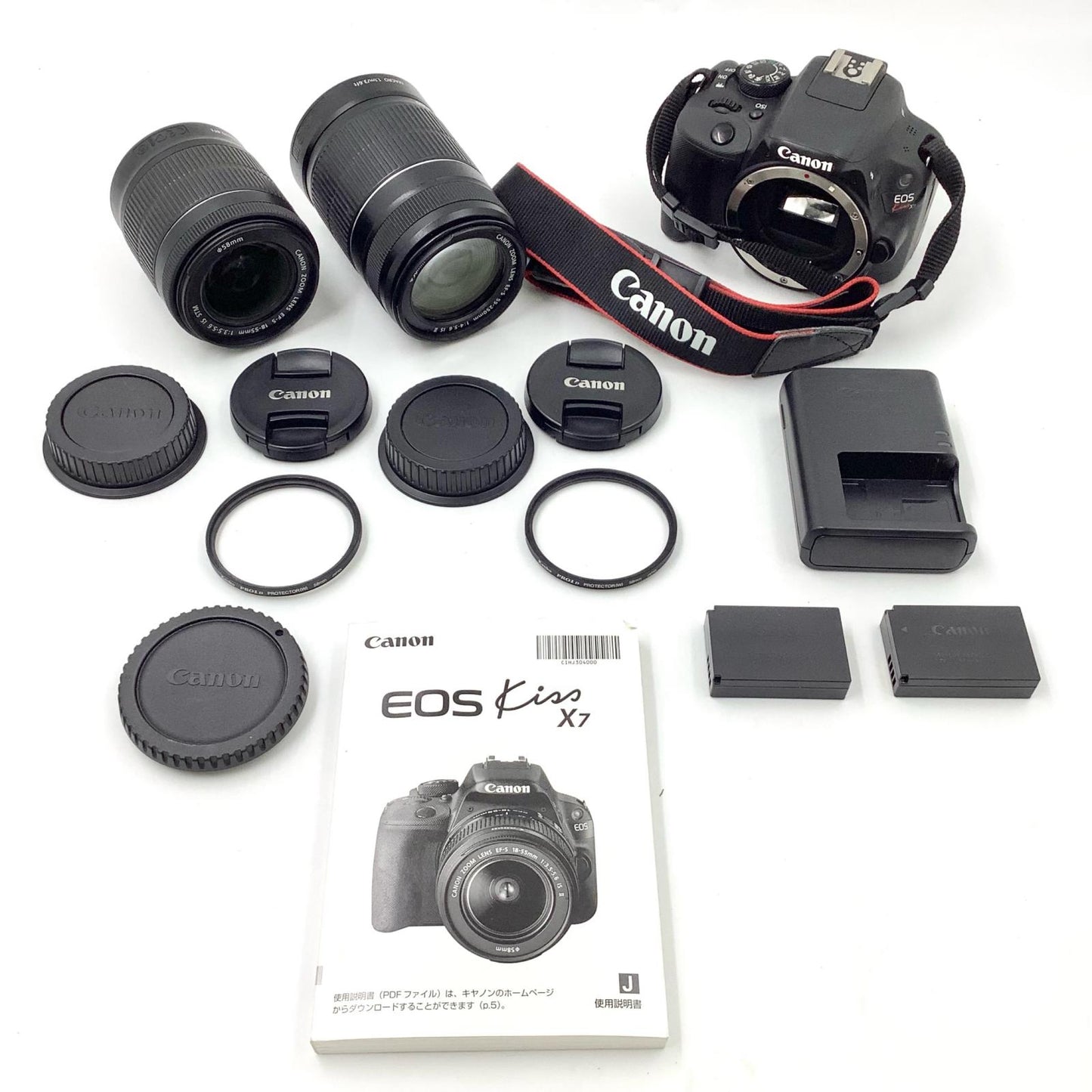 【全額返金保証】【最速発送】Canon デジタル一眼 EOS Kiss X7 ダブルズームキット ブラック 動作確認済