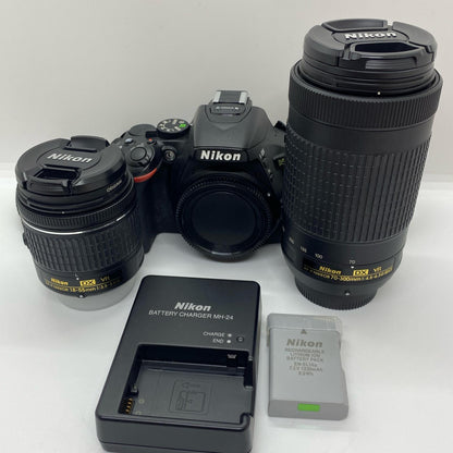 【全額返金保証】【最速発送】Nikon デジタル一眼 D5600 ダブルズームキット ブラック 動作確認済