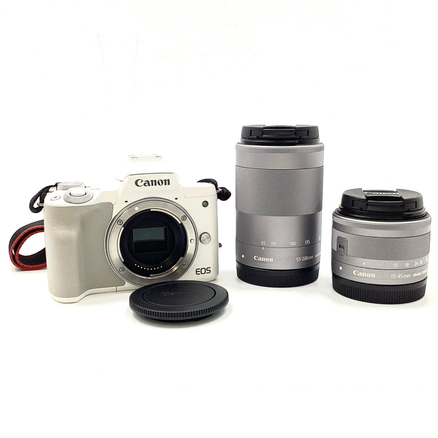 【全額返金保証】【最速発送】Canon デジタル一眼 EOS Kiss M ダブルズームキット ホワイト 美品 動作確認済
