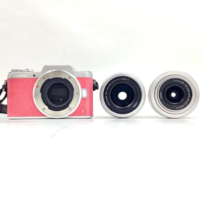 【全額返金保証】【最速発送】Panasonic デジタル一眼 LUMIX DMC-GF7W-P ダブルズームレンズキット [ピンク] ピンク 美品 動作確認済