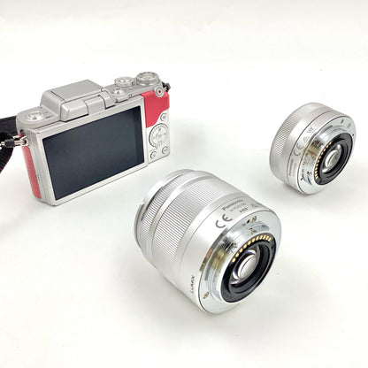 【全額返金保証】【最速発送】Panasonic デジタル一眼 LUMIX DMC-GF7W-P ダブルズームレンズキット [ピンク] ピンク 美品 動作確認済