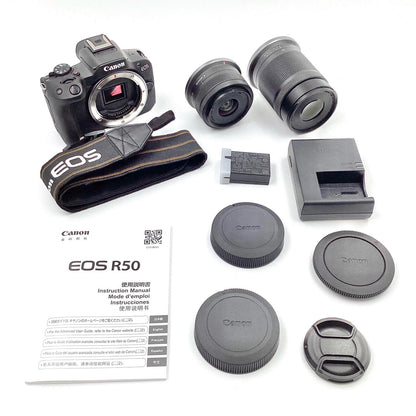 【全額返金保証】【最速発送】Canon デジタル一眼 EOS R50 ダブルズームキット [ブラック] 美品 動作確認済
