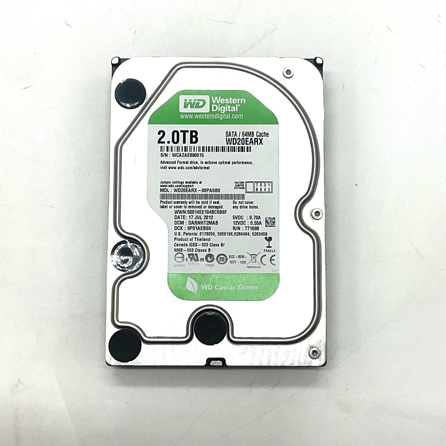【全額返金保証】【最速発送】Western Digital ストレージ Caviar Green 3.5inch 2.0TB WD20EARX 動作確認済